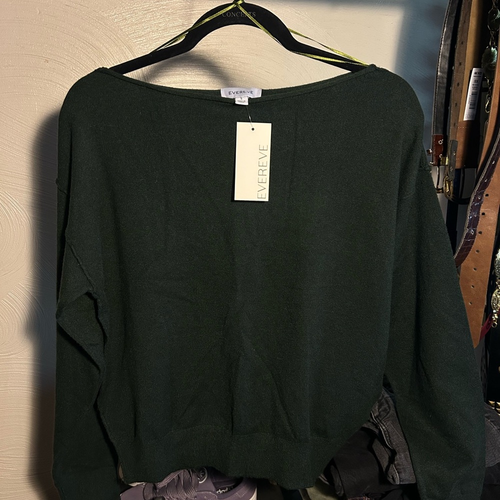 Evereve Off-the-Shoulder Dark Green Sweater